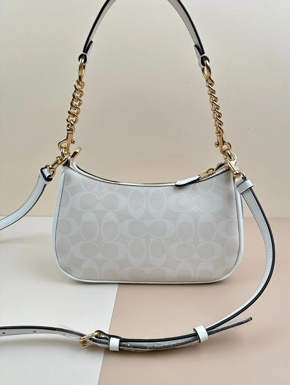 COACH Classic Canvas Chain Shoulder Crossbody Bag Glacier White 24.5cm