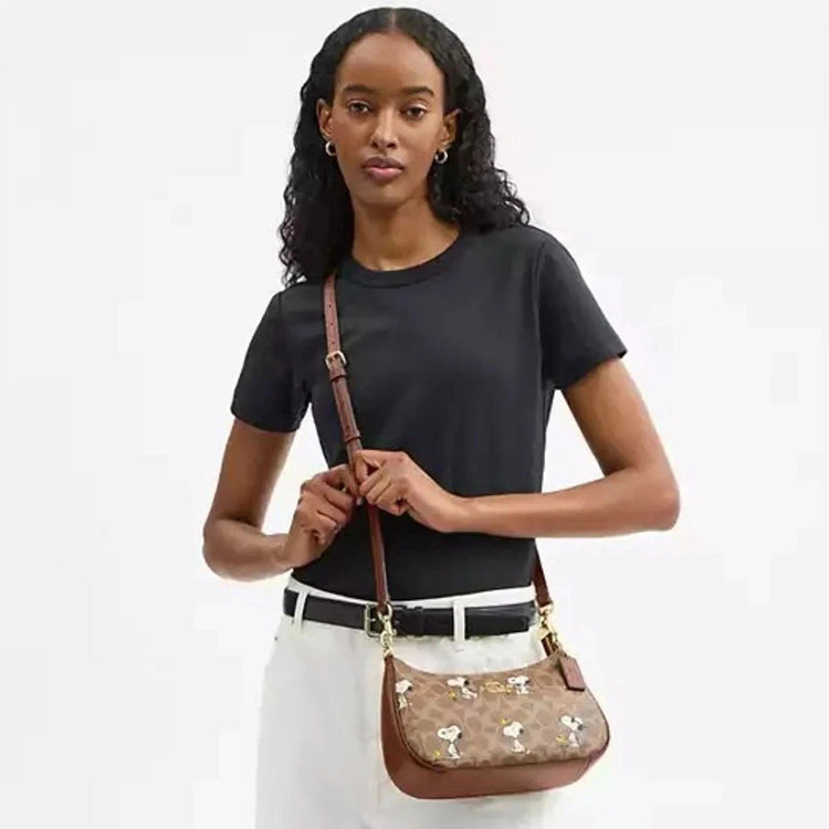 COACH x Peanuts Snoopy & Woodstock Signature Brown Crossbody Bag