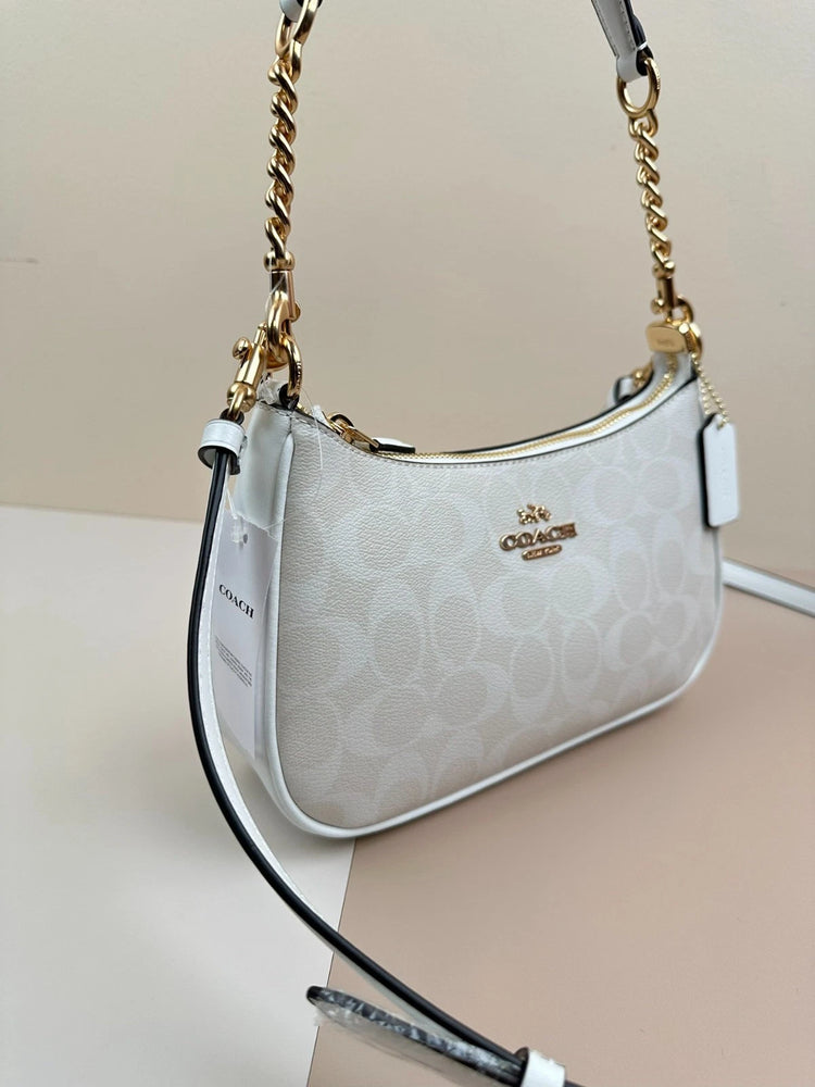 COACH Classic Canvas Chain Shoulder Crossbody Bag Glacier White 24.5cm