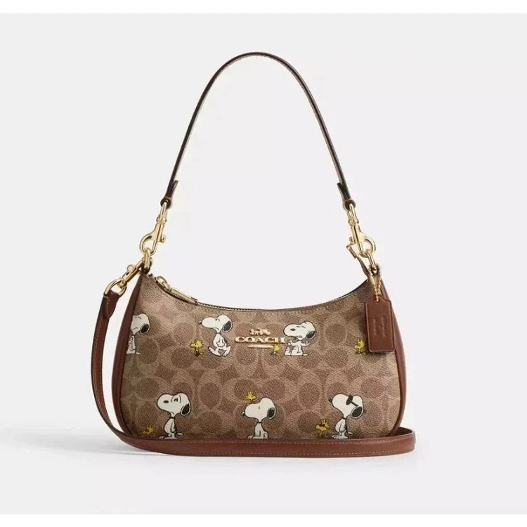 COACH x Peanuts Snoopy & Woodstock Signature Brown Crossbody Bag