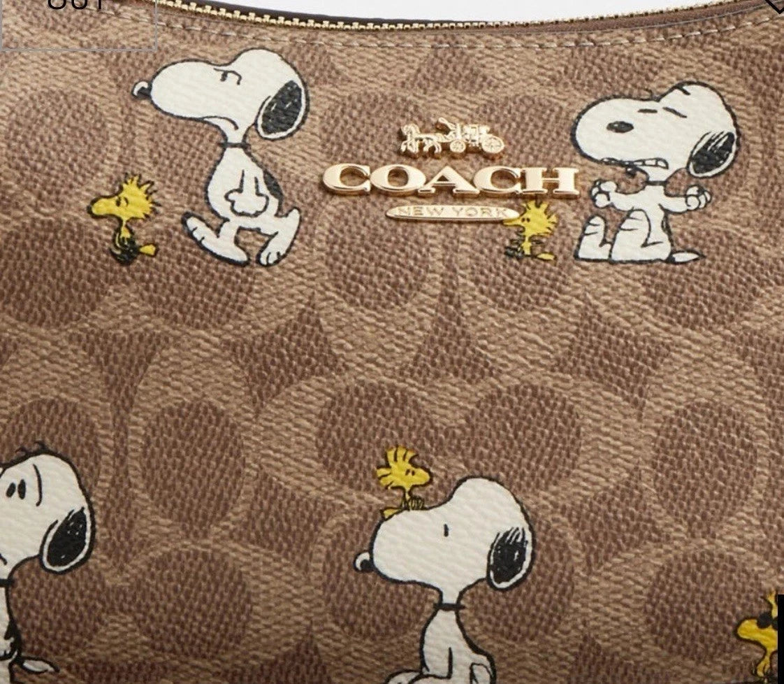 COACH x Peanuts Snoopy & Woodstock Signature Brown Crossbody Bag