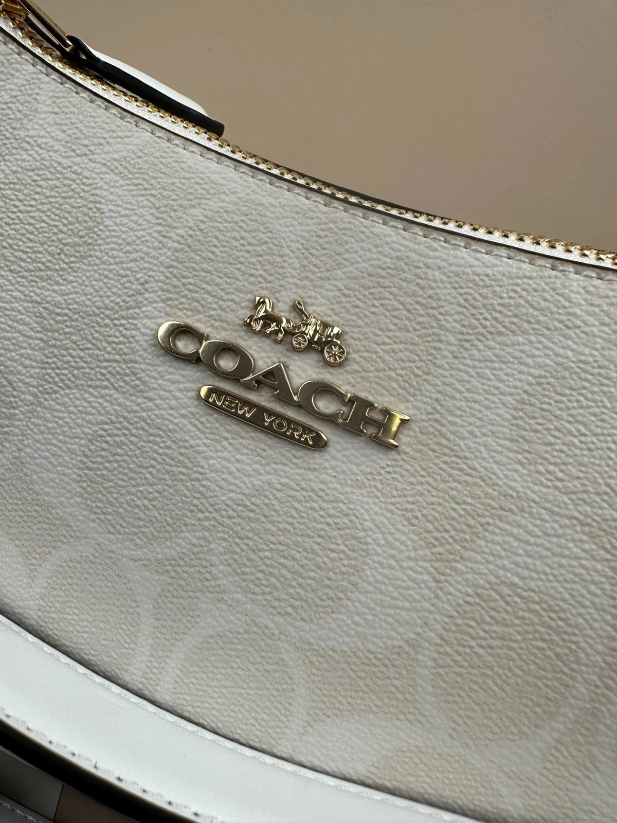 COACH Classic Canvas Chain Shoulder Crossbody Bag Glacier White 24.5cm