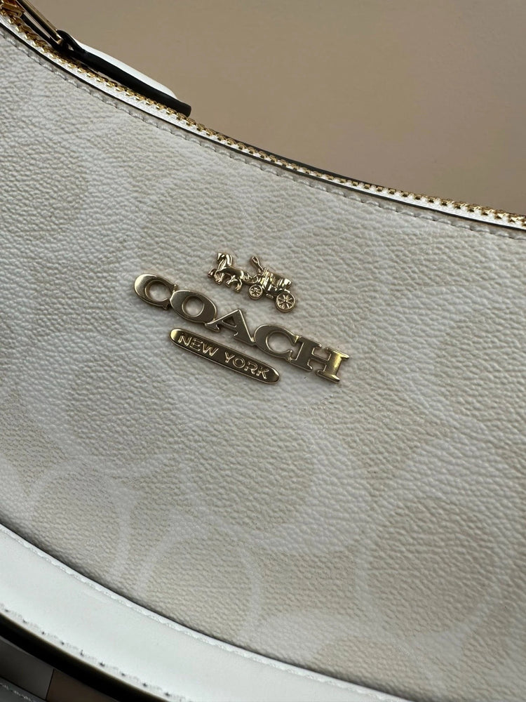 COACH Classic Canvas Chain Shoulder Crossbody Bag Glacier White 24.5cm
