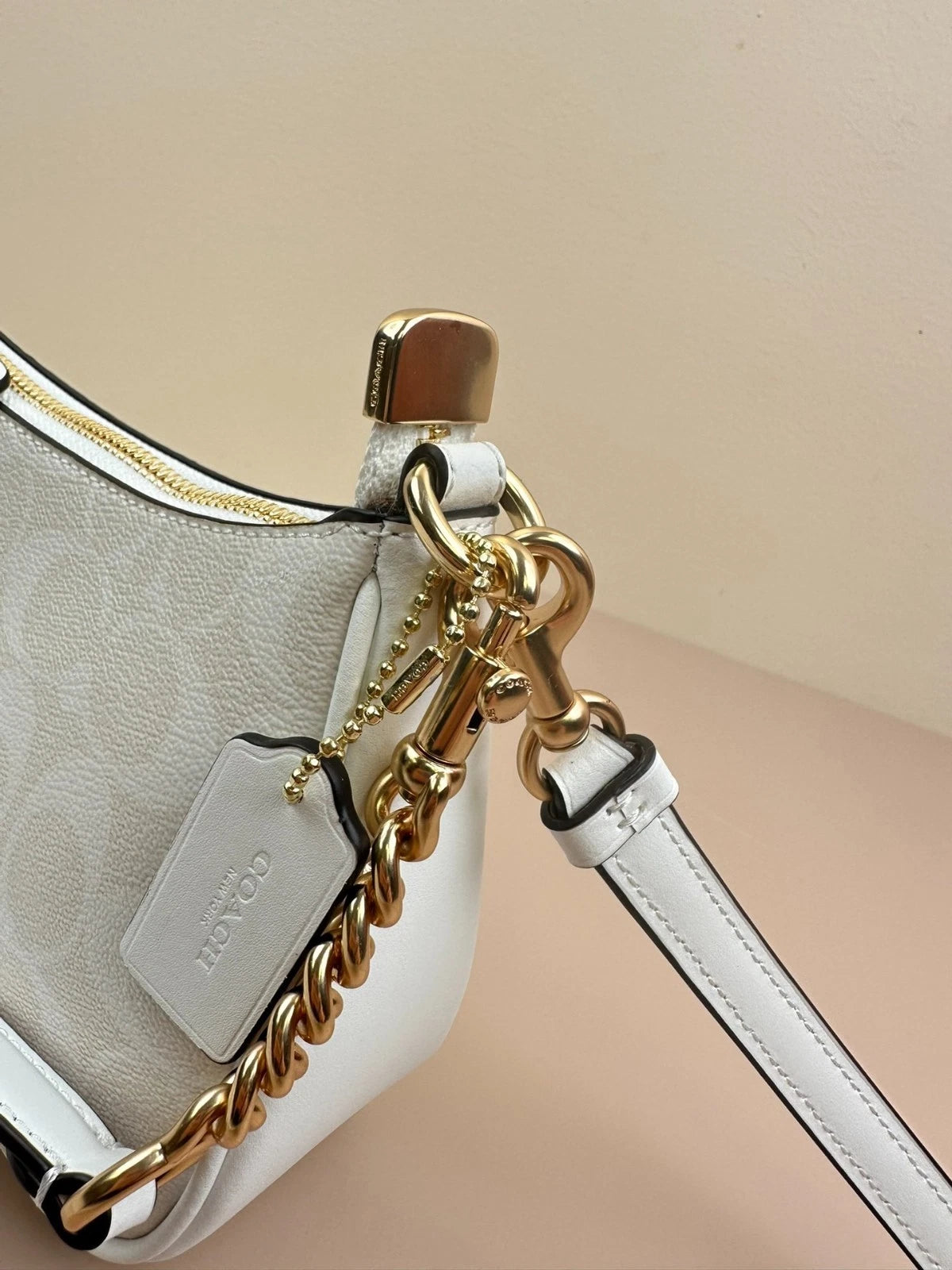 COACH Classic Canvas Chain Shoulder Crossbody Bag Glacier White 24.5cm