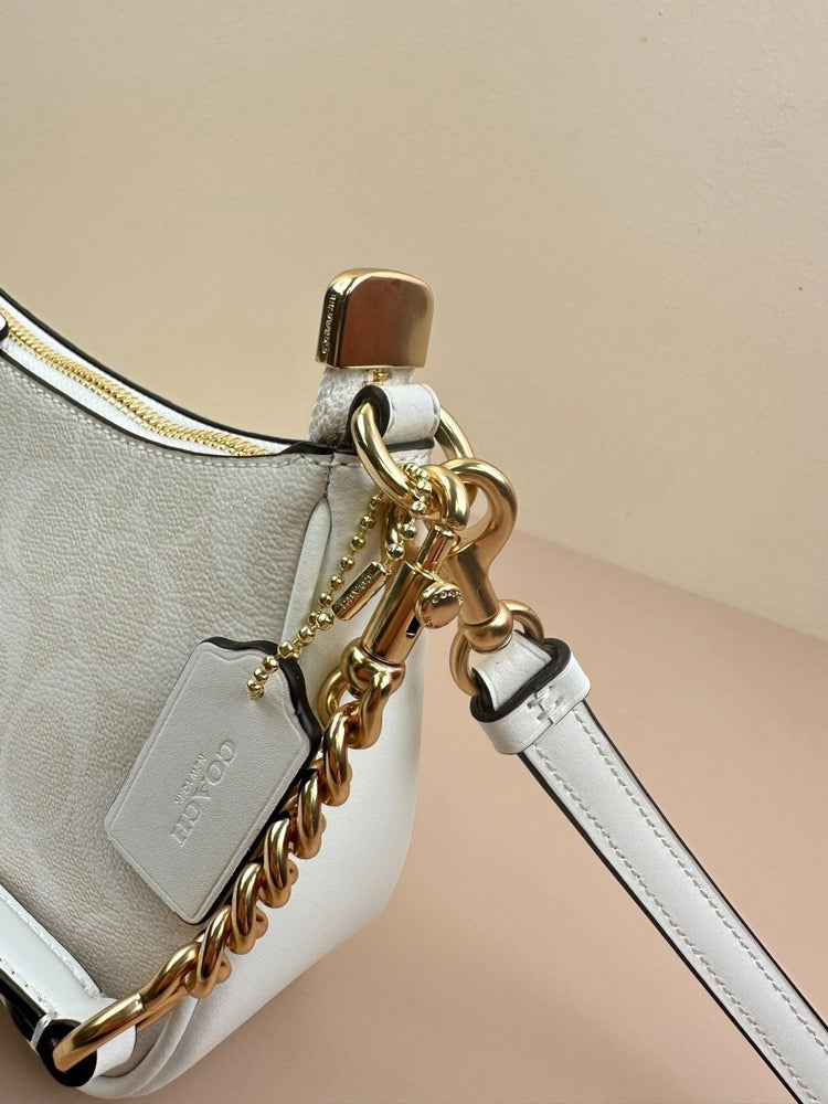 COACH Classic Canvas Chain Shoulder Crossbody Bag Glacier White 24.5cm