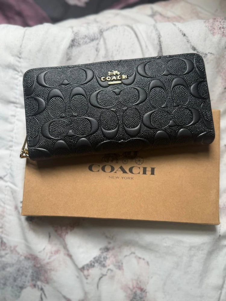 Coach Embossed Long Wallet Black Gold
