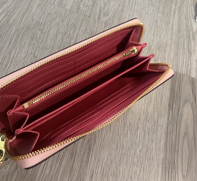 Coach Signature Canvas Zip-Around Wallet Pink