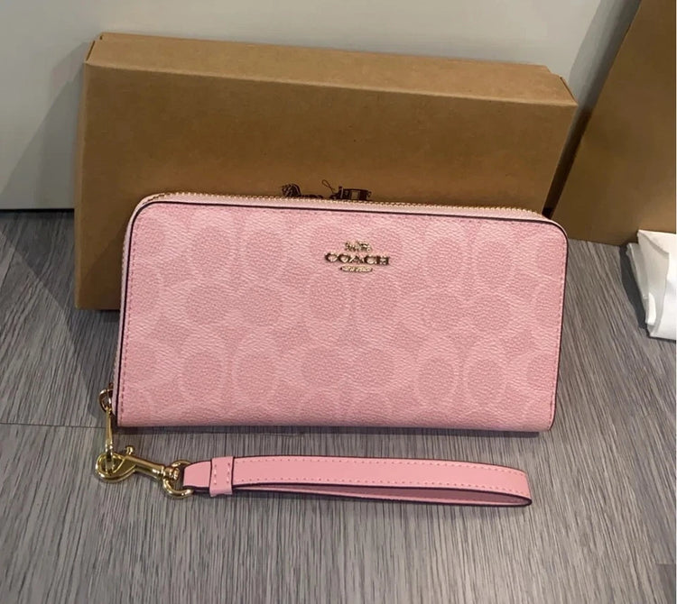 Coach Signature Canvas Zip-Around Wallet Pink
